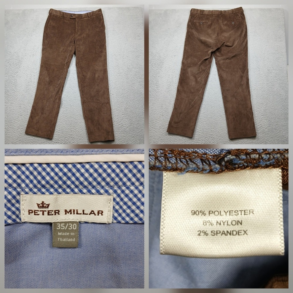 Peter Millar Men 35x30 Brown Microcord Stretch Casual‎ Trousers Crown EUC